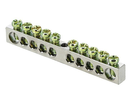 Шина PEN "ноль-земля" 6х9 10 отверст. цинк крепеж по центру PROxima EKF sn1-63-10: фотография 1