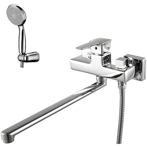 Смеситель Lemark "Базис" LM3617C универсальный с плоским изливом 350мм боковой дивертор с керамическими пластинами с аксессуарами: фотография 1