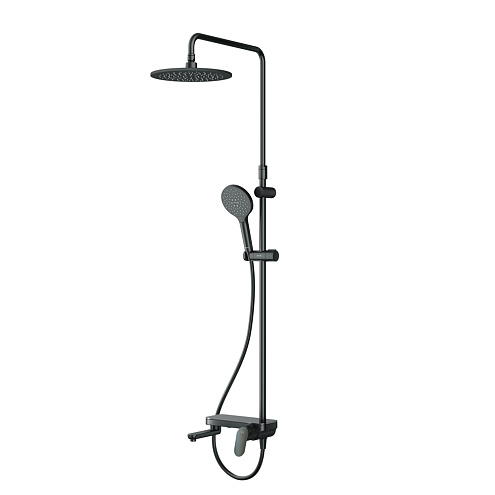 Душевая система AM.PM Like F0780722 стойка с тропическим душем, смесителем, изливом, черная матовая: фотография 1