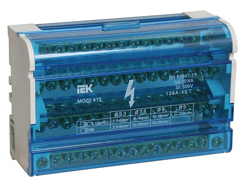 Шина на DIN-рейку в корпусе (кросс-модуль) ШНК 4х15 3L+PEN IEK YND10-4-15-125: фотография 1