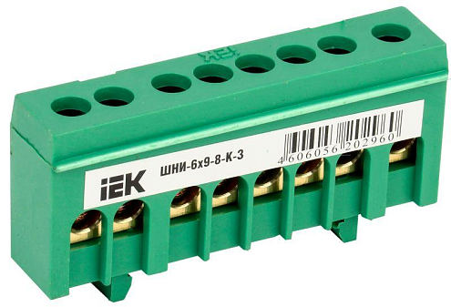 Шина PE "земля" в корп. изол. на DIN-рейку ШНИ-6х9-8-К-З зел. IEK YNN10-69-8KD-K06: фотография 1