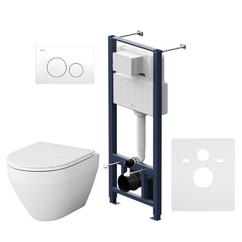 Унитаз подвесной с инсталляцией AM.PM Spirit 2.0 IS49001.701700 безободковый, сиденьем микролифт, пневматической клавишей белый: фотография 1