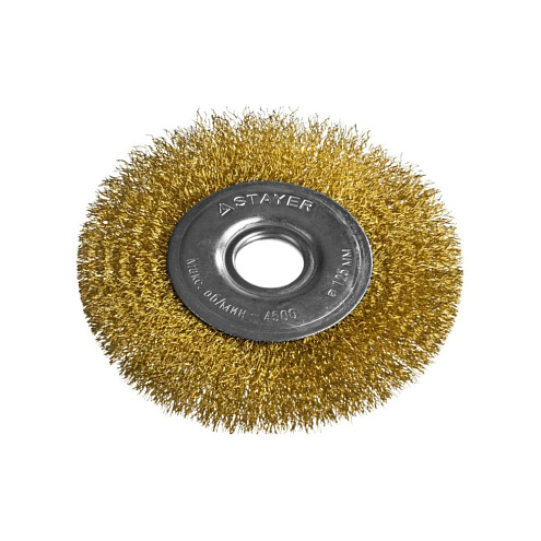 Дисковая щетка, 125мм, посадочный 22мм, витая латунированная проволока 0,3мм, STAYER: фотография 1