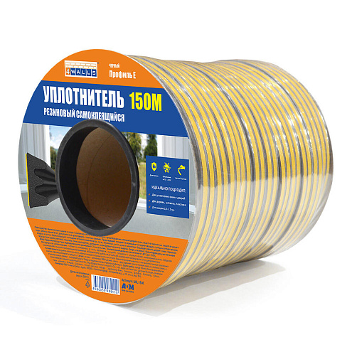 Уплотнитель E-профиль 4х9мм черный 150м 4Walls: фотография 1