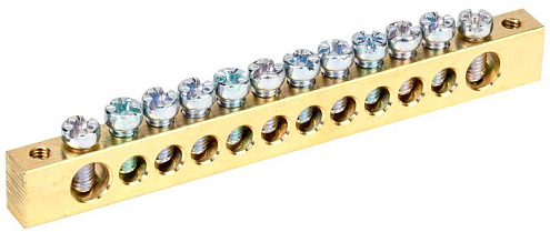 Шина PEN "земля-ноль" 8х12мм 12/2 (12групп/крепеж по краям) IEK YNN21-12-100: фотография 1