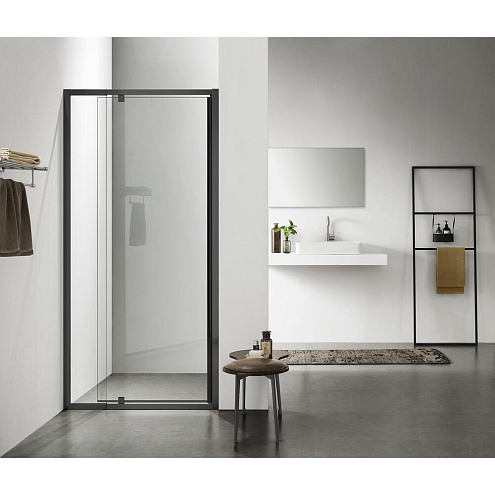 Душевое ограждение SANTREK AQUA Time- DF-DP-1200-C-Matt Black 1200х1950 прямое стекло прозрачное 6 мм: фотография 1