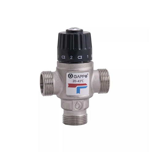Клапан термосмесительный 3/4'' нар/нар/нар боковое смешение 20-43 °С, Gappo: фотография 1