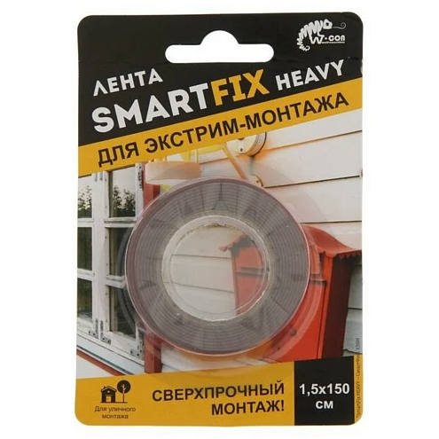 Монтажная лента всепогодная SmartFix 15мм х 1,5м, 1000мкм, серая W-con: фотография 1