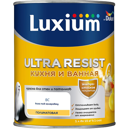 Краска ультрастойкая Luxium Ultra ResistКухня и ванная BC, 0,9л "Эффект лотоса", полуматовая: фотография 1