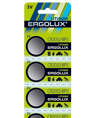 Элемент питания литиевый CR2032 BL-5 3В уп.5шт Ergolux 12051: фотография 1