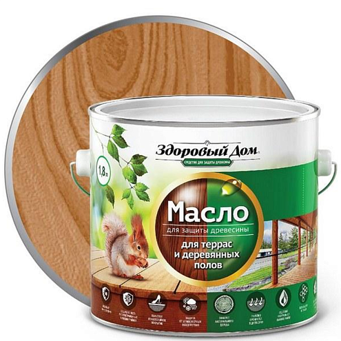 Масло для террас и деревянных полов "Здоровый Дом", Тик 1,8л: фотография 1