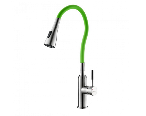 Смеситель Lemark "Эксперт" LM5082S-Green для кухни с гибким  изливом и 2х-функциональным аэратором сталь/зеленый: фотография 1