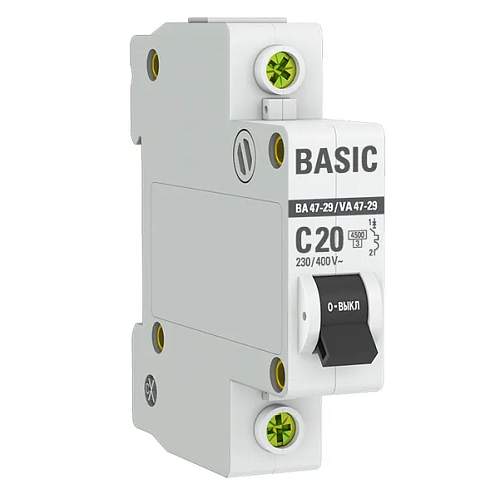 Автоматический выключатель модульный 1п C 20А 4.5кА ВА 47-29 Basic EKF mcb4729-1-20C: фотография 1