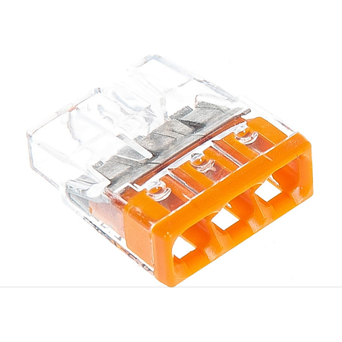 Клемма 3-х проводная 3х (0.5-2.5мм) для распределительной коробки, с контактной пастой "Alu-Plus", WAGO 2273-243: фотография 1