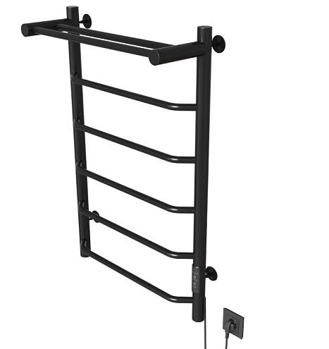 Полотенцесушитель Mixline Mira  80х50 таймер, 336 Вт, 5 перекладин + полка, электрический черный: фотография 1