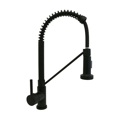 Смеситель Кухня SANTREK AQUA-840 "INOX" (SAP-840) шар d-35 нерж. с гибким изливом (черный): фотография 1