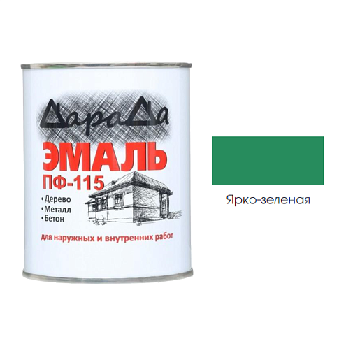 Эмаль ПФ-115 (ГОСТ 6465-76) «ДараДа», ярко-зеленая 0,8кг: фотография 1