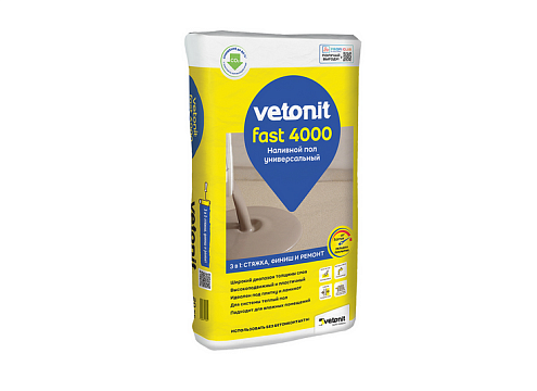 Универсальный наливной пол Vetonit Fast 4000 (3-80мм) 20кг: фотография 1