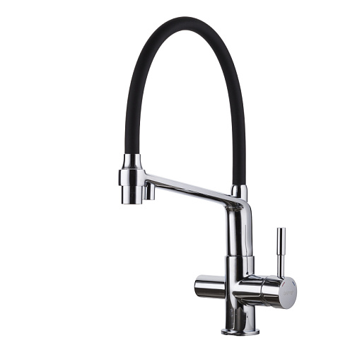 Смеситель для кухни 35к G4398-7 GAPPO гибкий излив, с вых. для питьевого фильтра, ЧЕРНЫЙ-хром: фотография 1