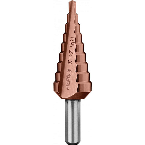 Сверло ступенчатое по металлу "Кобальт" d4-20мм, сталь Р6М5, ЗУБР: фотография 1