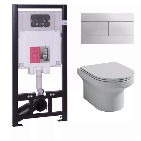 Комплект инсталляция Jacob Delafon Elite E21742RU-00 с подвесным унитазом, с сиденьем микролифт и клавишей смыва хром: фотография 1