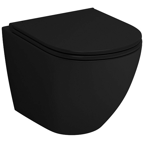 Унитаз подвесной Grossman GR-4455BMS черный матовый безободковый с тонкой крышкой: фотография 1