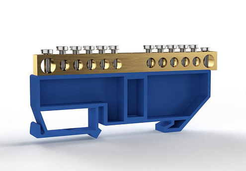 Шина нулевая на DIN-изоляторе 6х9мм 12 отверстий латунь TOKOV ELECTRIC TKE-BCB-69-12-DIN/N: фотография 1