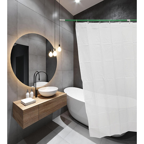 Занавеска-штора для ванн SANTREK HOME 180х180 PEVA 60064 с кольцами Белый П164: фотография 1