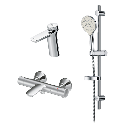 F40950A02 Inspire V2.0, набор 3в1: см-ль д/умывальника, см-ль д/ванны/душа с термостатом, душ. компл: фотография 1