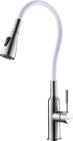 Смеситель Lemark "Эксперт" LM5082S-White для кухни с гибким изливом и 2х-функциональным аэратором сталь/белый: фотография 1