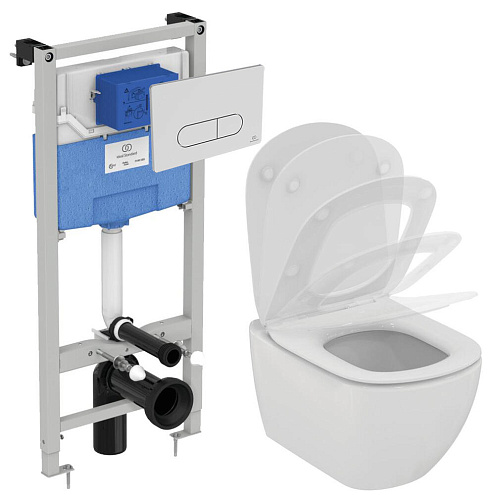 Инсталляция Ideal Standard ProSys R030501 с подвесным унитазом TESI AquaBlade, тонкое сидение, крышка и панель смыва: фотография 1