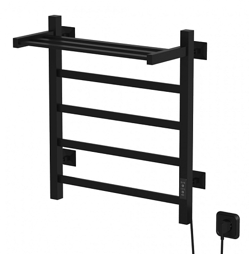 Полотенцесушитель Mixline Triumph  60х50 таймер, 419 Вт, 4 перекладины + полка, электрический черный: фотография 1
