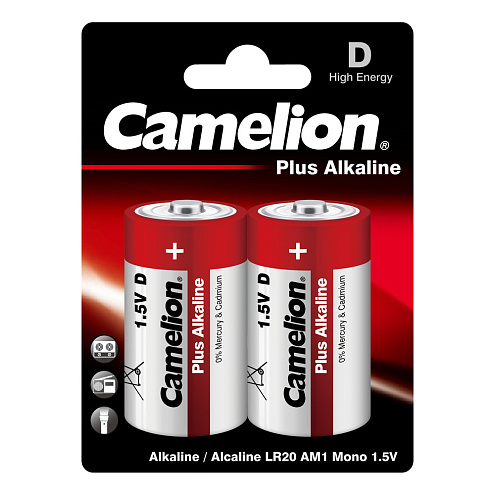 Элемент питания алкалиновый D/LR20 1.5В Plus Alkaline LR20-BP2 BL-2 уп.2шт Camelion 1654: фотография 1