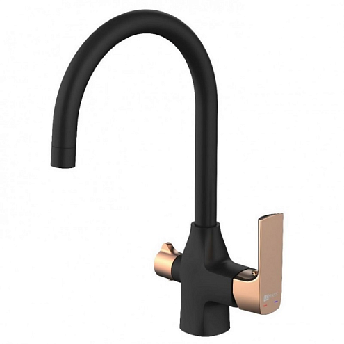 Смеситель Lemark "Урсус" LM7261BLR для кухни с подключением к фильтру питьевой воды черный/розовое золото: фотография 1