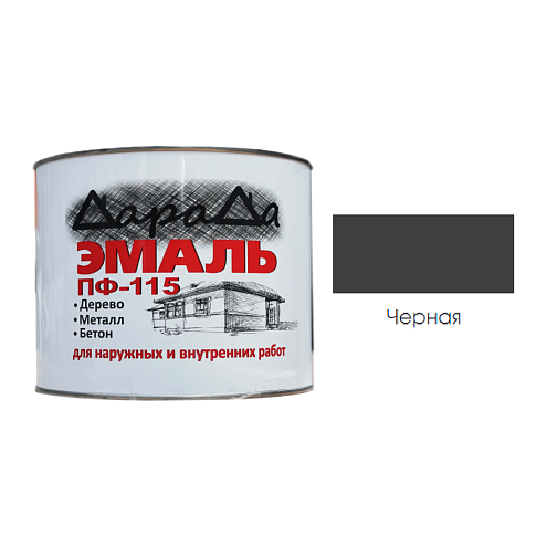 Эмаль ПФ-115 (ГОСТ 6465-76) «ДараДа», черная 1,8кг: фотография 1