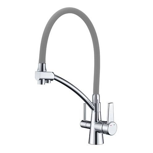 Смеситель для кухни 35к G4398-17 GAPPO гибкий излив, с вых. для питьевого фильтра, СЕРЫЙ-хром: фотография 1