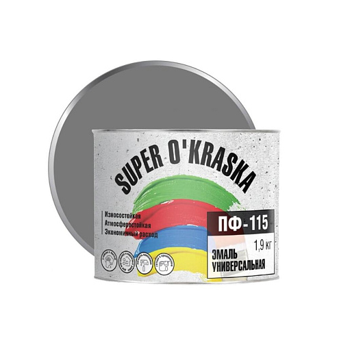 Эмаль  ПФ-115 super okraska Серый   1,9кг: фотография 1