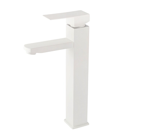 Смеситель для умывальника Sanday 3471-06,нержавеющая сталь, белый, высокий,  картридж D35: фотография 1