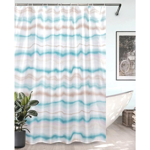 Занавеска-штора для ванн BATH Multicolor Lines green, 180х180 : фотография 1