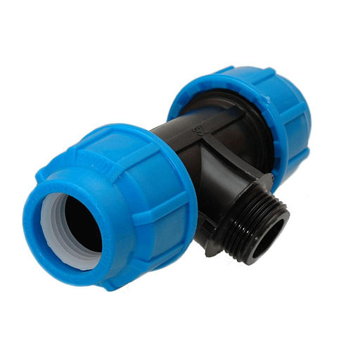 Тройник ПЭ 32х1" наружная резьба  обжимной ТПК-Аква: фотография 1