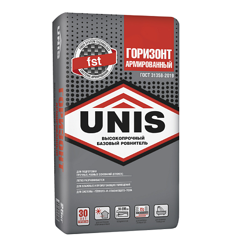 Ровнитель для пола Unis Горизонт Армированный стяжка для пола 25кг: фотография 1