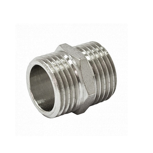 Ниппель латунный 1 1/4" НН никелированный STI: фотография 1