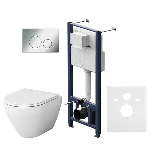 Унитаз подвесной с инсталляцией AM.PM Spirit 2.0 IS49051.701700 безободковый, сиденьем микролифт, пневматической клавишей хром глянец: фотография 1