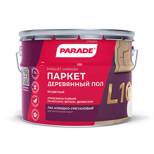 Лак алкидно-уретановый PARADE L10 Паркет & Деревянный пол, глянцевый, 0,75л: фотография 1