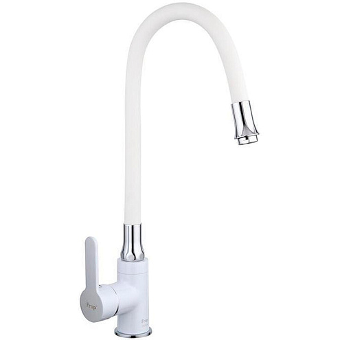 Смеситель для кухни 35к F4041 FRAP гибкий излив, гайка, боковая, белый+хром: фотография 1