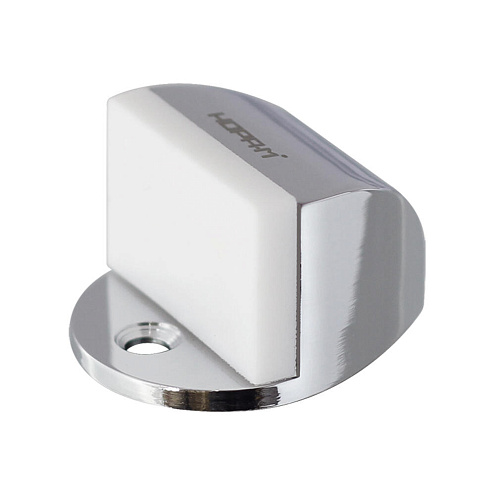 Ограничитель дверной Нора-М 107 напольный хром с белой резинкой: фотография 1