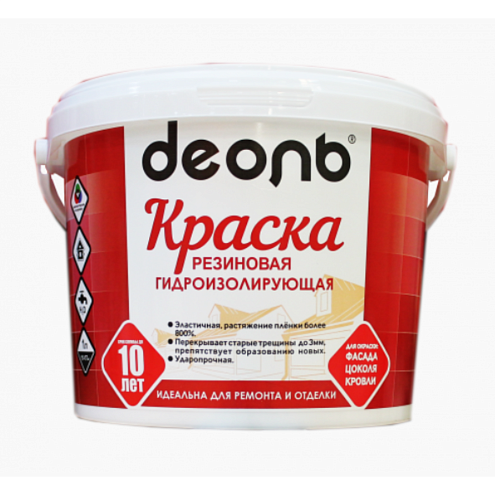 Краска ДЕОЛЬ Резиновая гидроизолирующая белая, эластичная, ударопрочная 2,7л : фотография 1