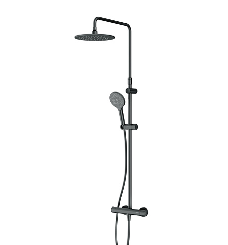 Душевая система AM.PM Like F0780422 стойка с тропическим душем, термостатом, смесителем, черная матовая: фотография 1
