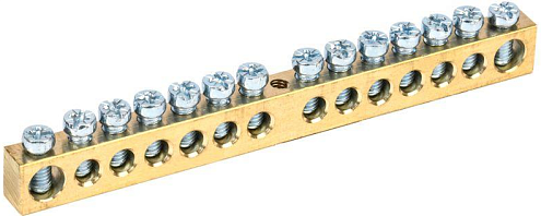 Шина PEN "земля-ноль" 8х12мм 14/1 (14групп/крепеж по центру) IEK YNN20-14-100: фотография 1