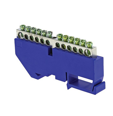 Шина нулевая N 6х9 14 отверст. цинк син. изолятор на DIN-рейку PROxima EKF sn1-63-14-d: фотография 1